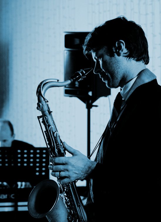 Jazz lounge saxophone and saxophonist for hire - jazz duo, jazz trio and jazz band - Equinox Blue.